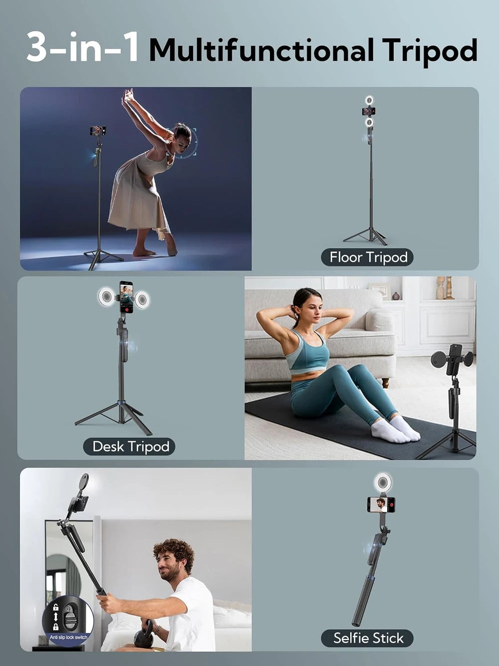"Trípode Inteligente con Seguimiento Facial y Luz LED — Control por Gestos"